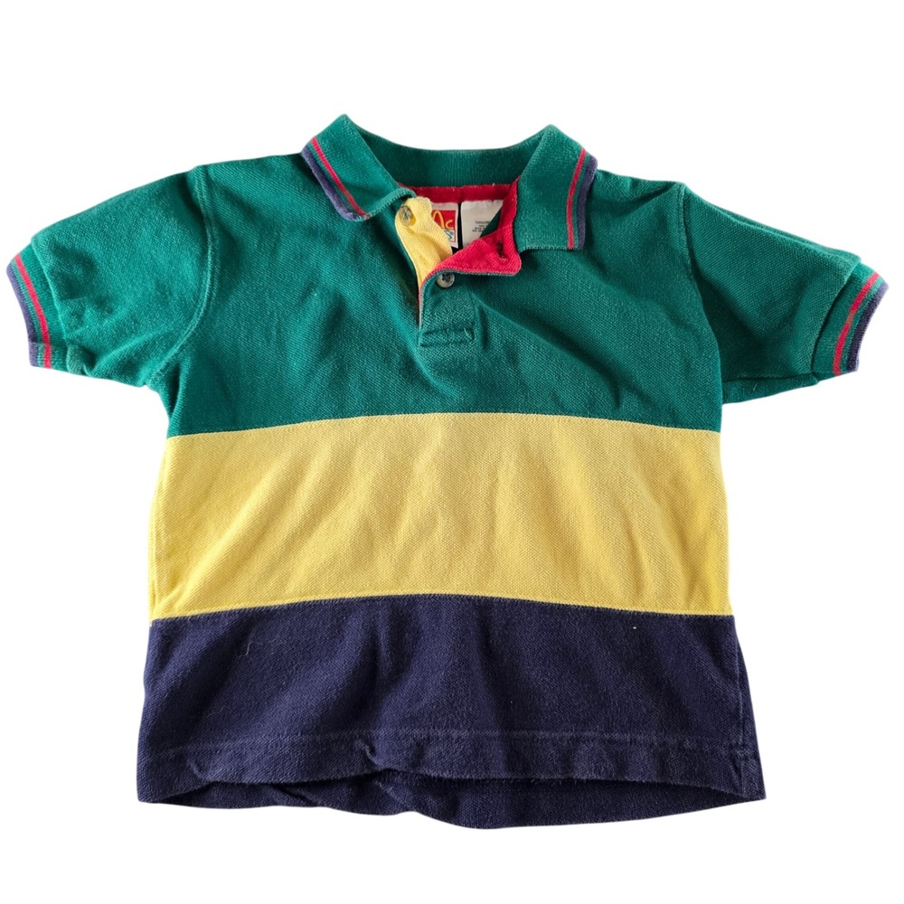 McKids‎ Vintage 90s Colorblock Polo Shirt Toddler 3T Green Yellow Navy Cotton